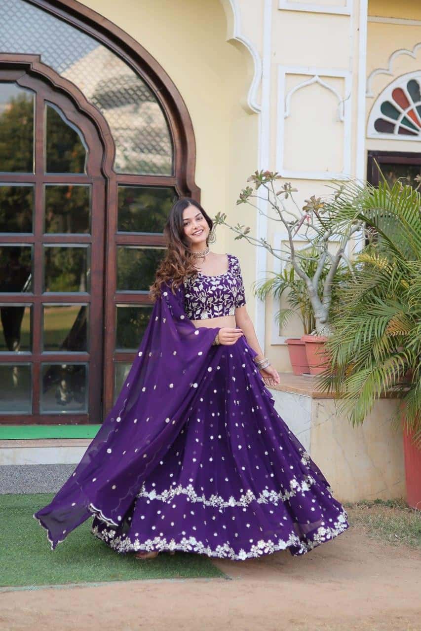 Faux Blooming Georgette with Heavy Sequins Blouse with Lehenga.