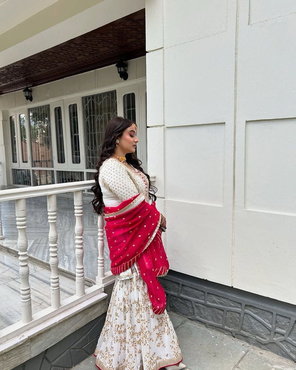 Handmade embroidered georgette kurta sharara with dupatta sets