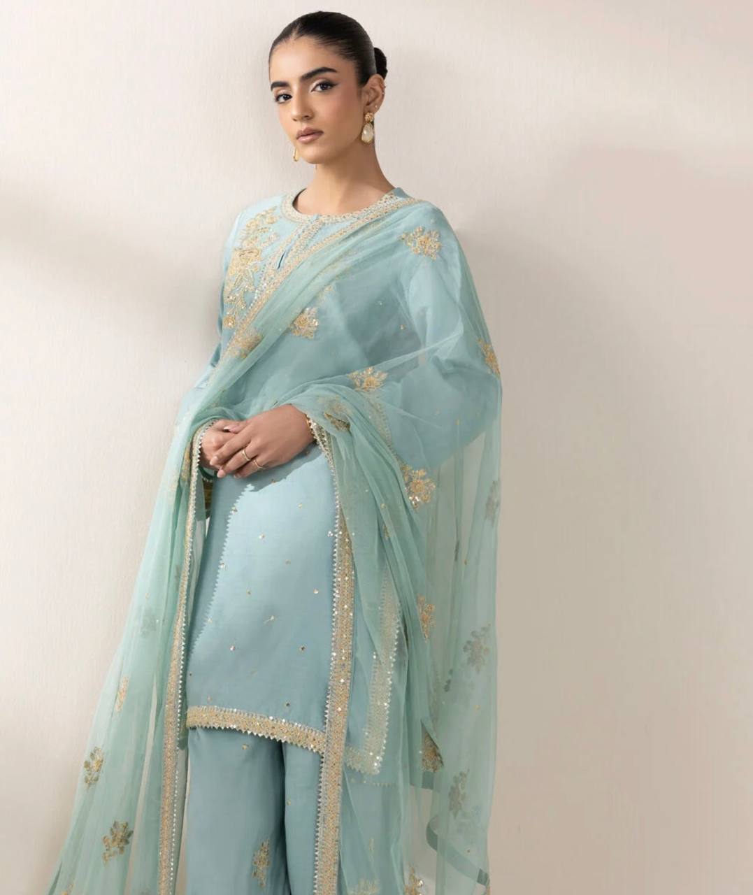 Designer Chinnon Silk Top-Bottom with Dupatta Set