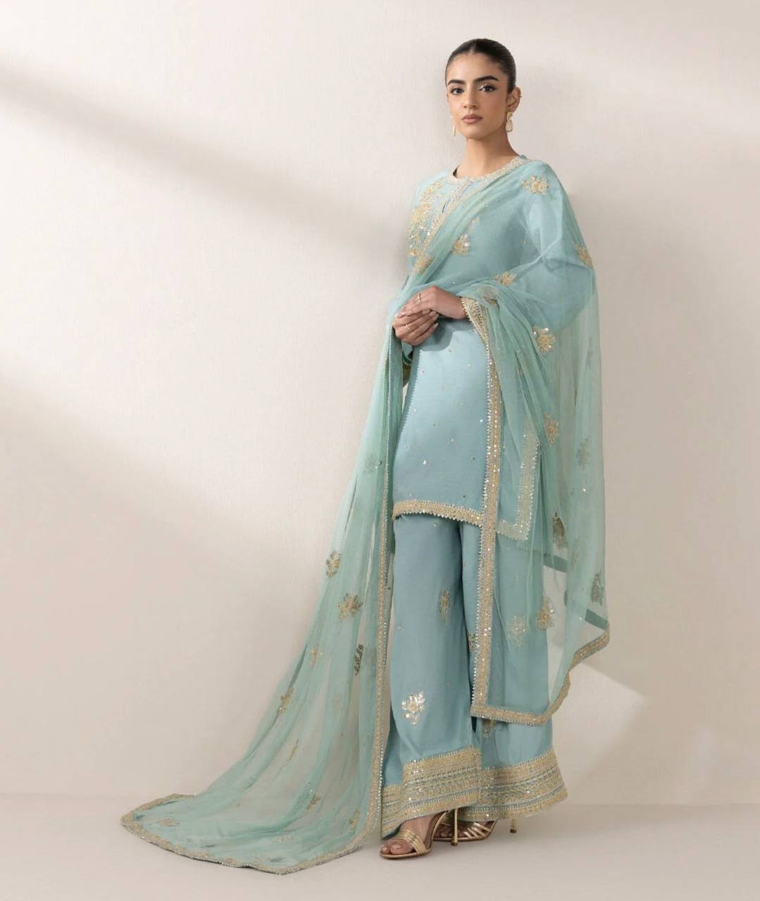 Designer Chinnon Silk Top-Bottom with Dupatta Set