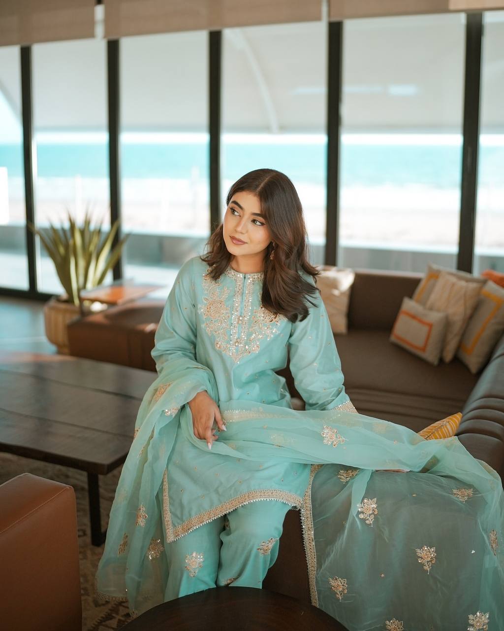 Designer Chinnon Silk Top-Bottom with Dupatta Set