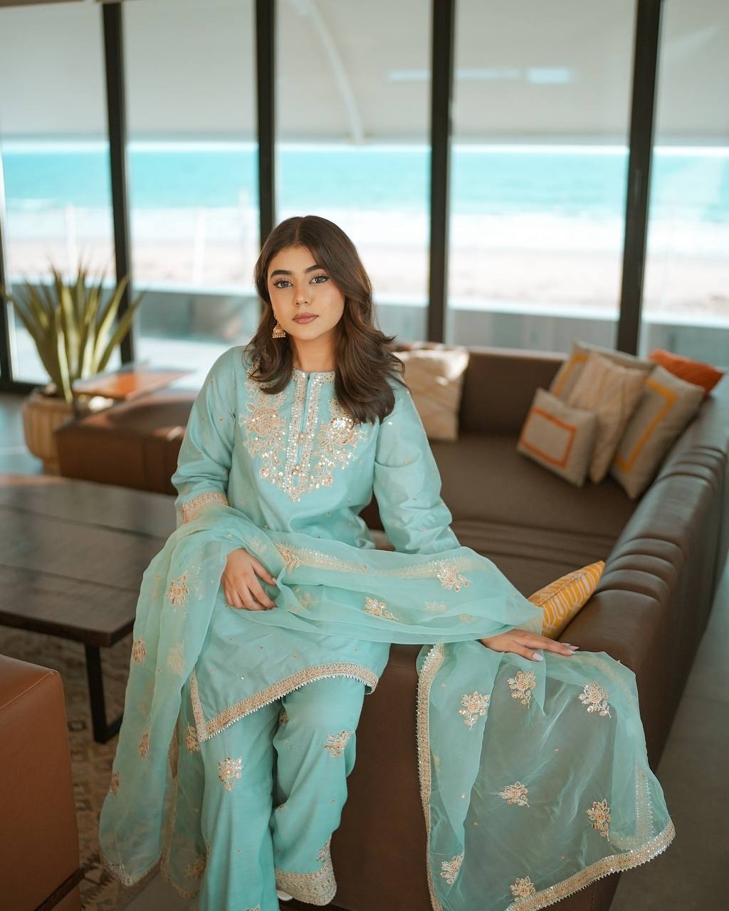 Designer Chinnon Silk Top-Bottom with Dupatta Set