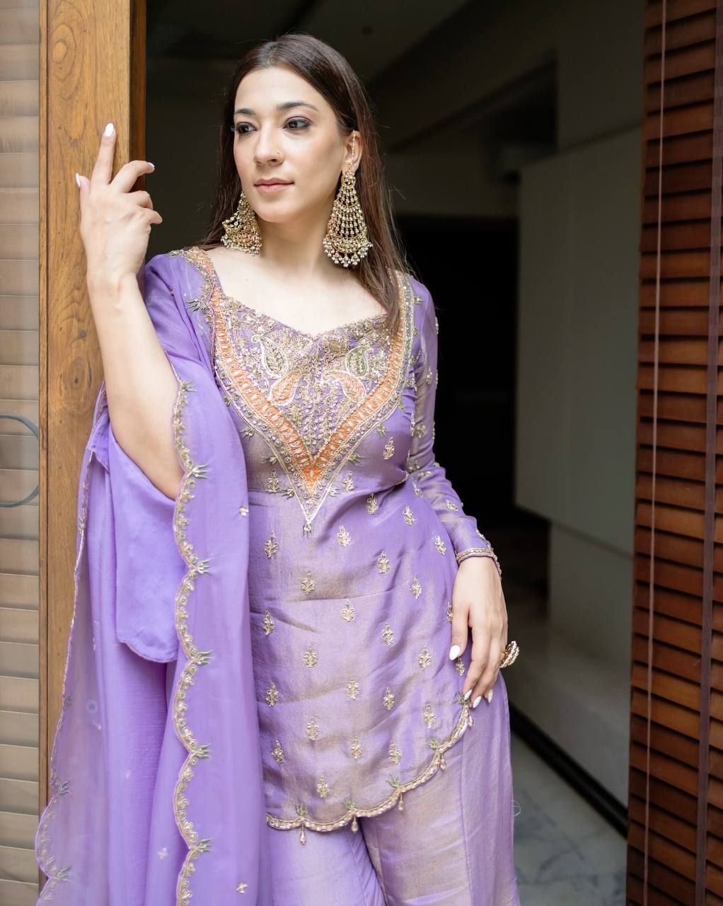 Party wear shimmer silk kurta palazzo with dupatta sets