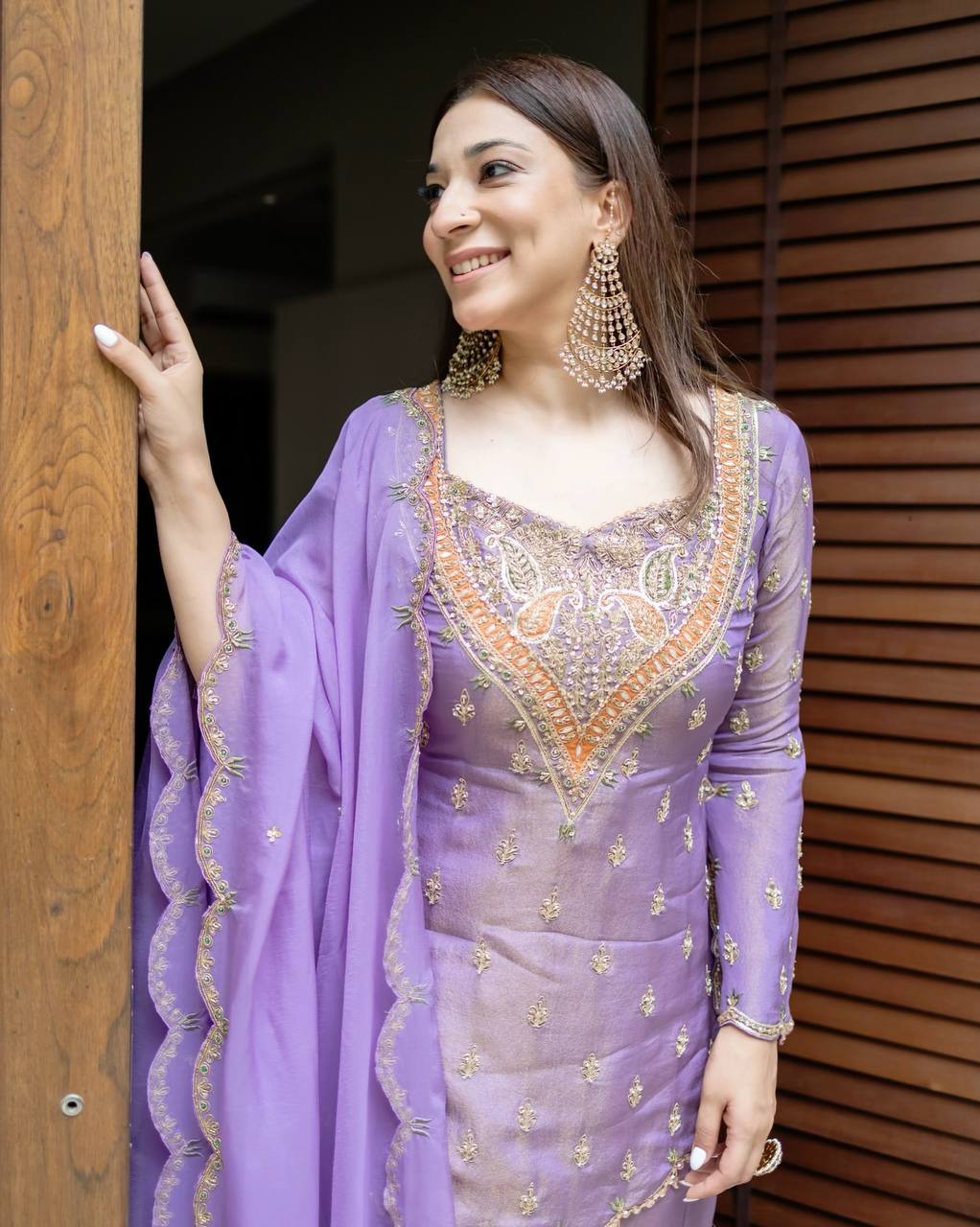 Party wear shimmer silk kurta palazzo with dupatta sets