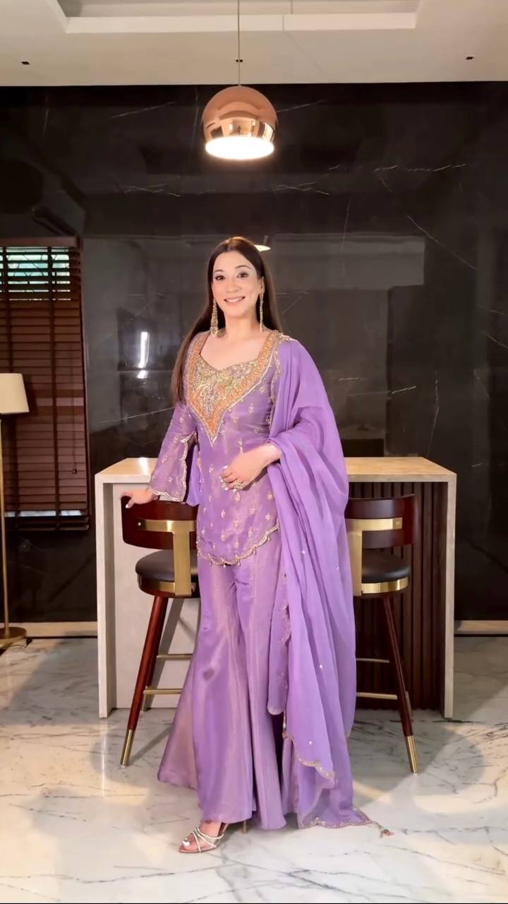 Party wear shimmer silk kurta palazzo with dupatta sets