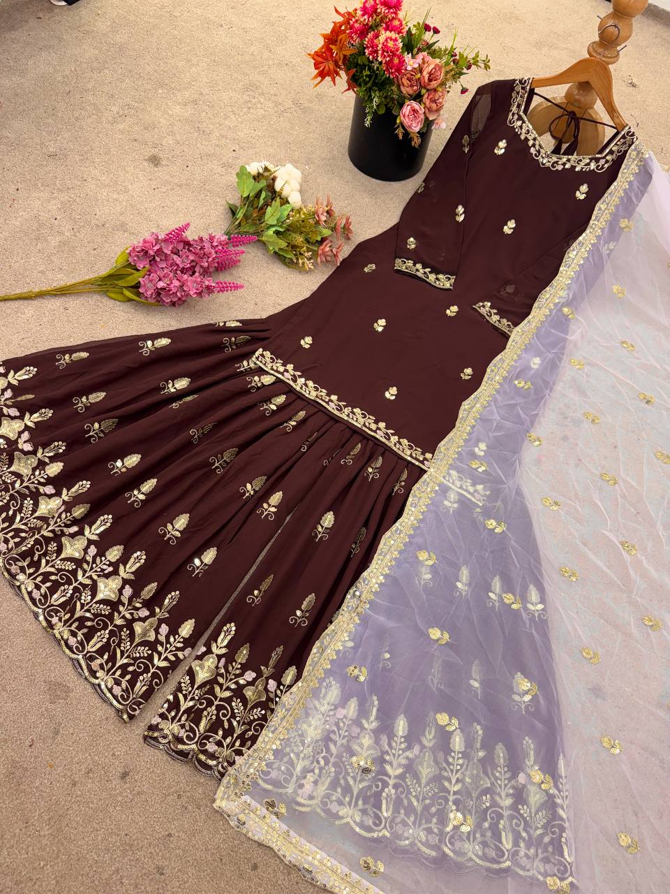 Georgette kurta sharara with dupatta sets