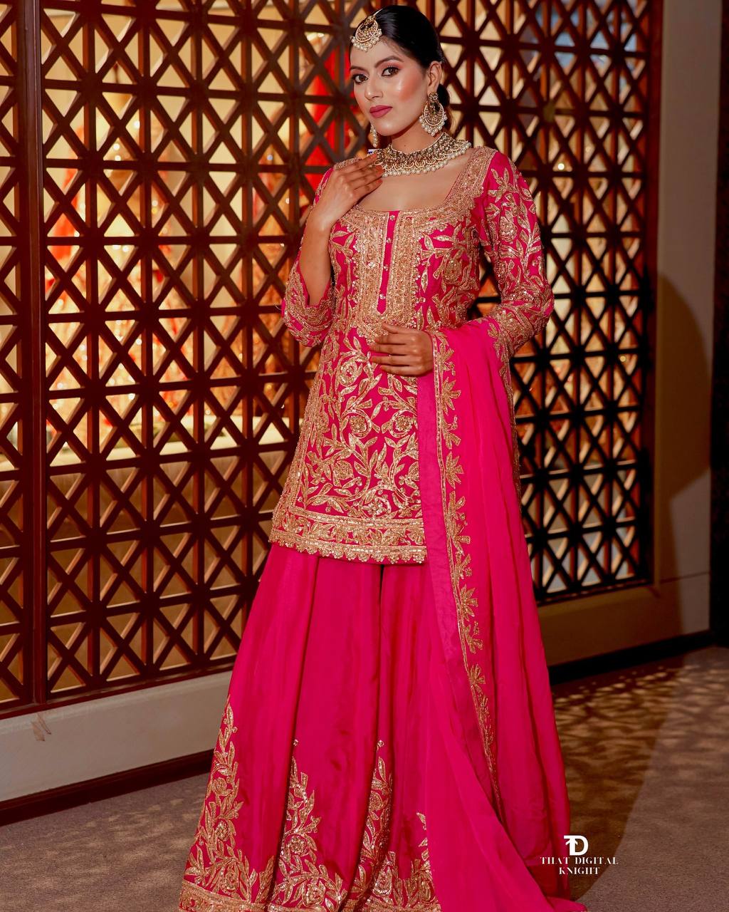 Wedding wear silk kurta palazzo with dupatta sets
