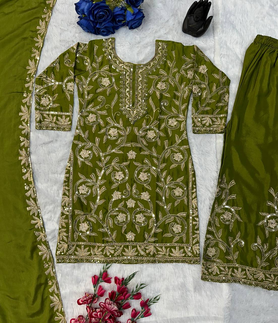 Wedding wear silk kurta palazzo with dupatta sets