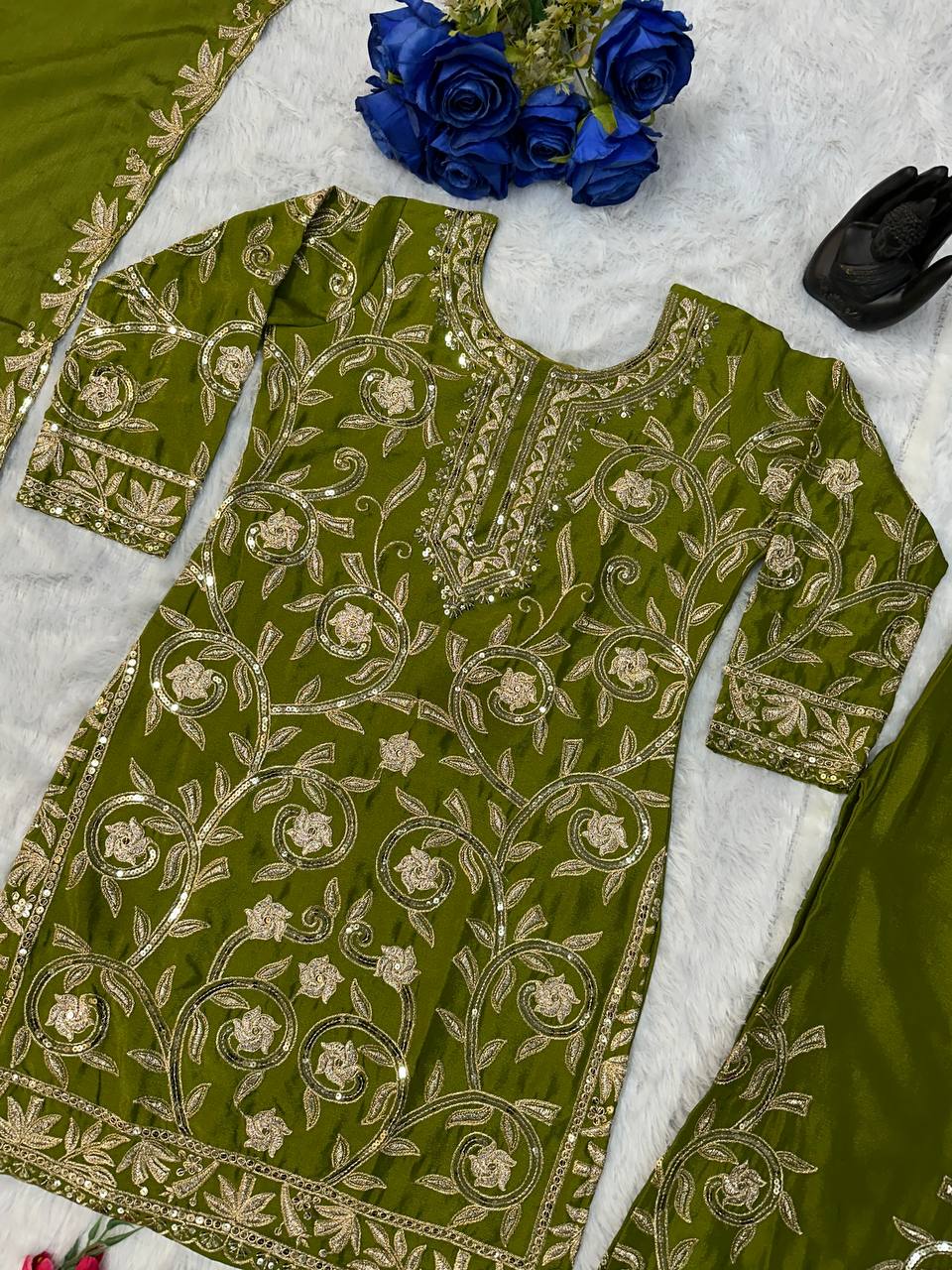 Wedding wear silk kurta palazzo with dupatta sets