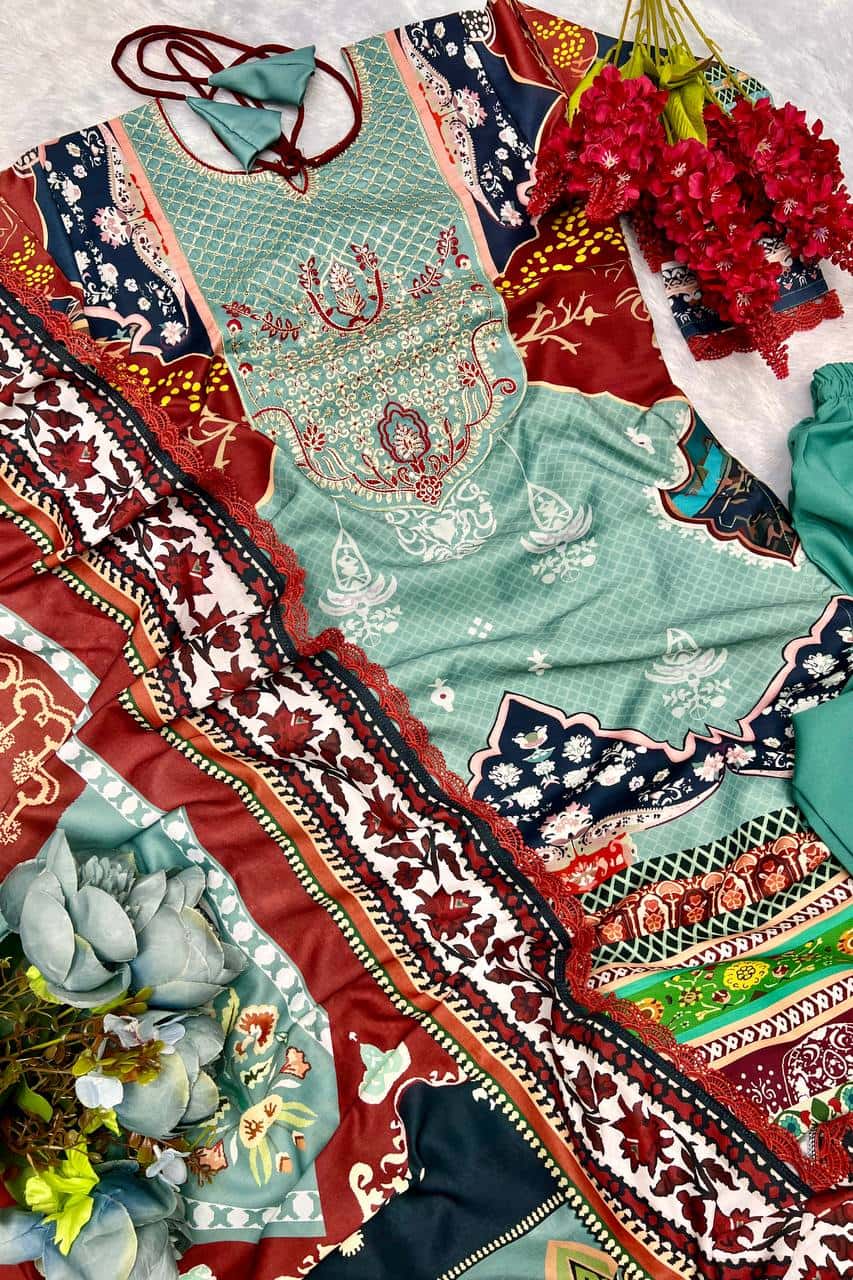 Pure Muslin Cotton Straight Kurta Pant with Dupatta