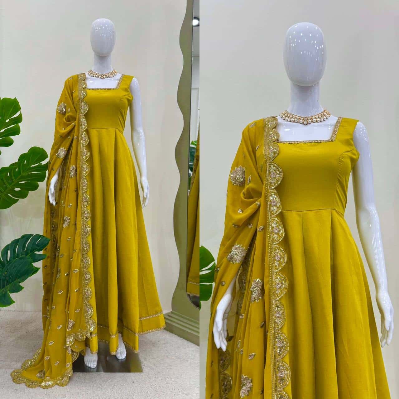 Heavy Roman Silk Gown with Dupatta