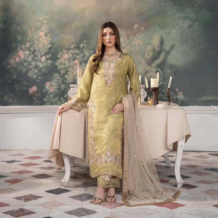 Beautiful chinon silk embroidery readymade salwar suit set