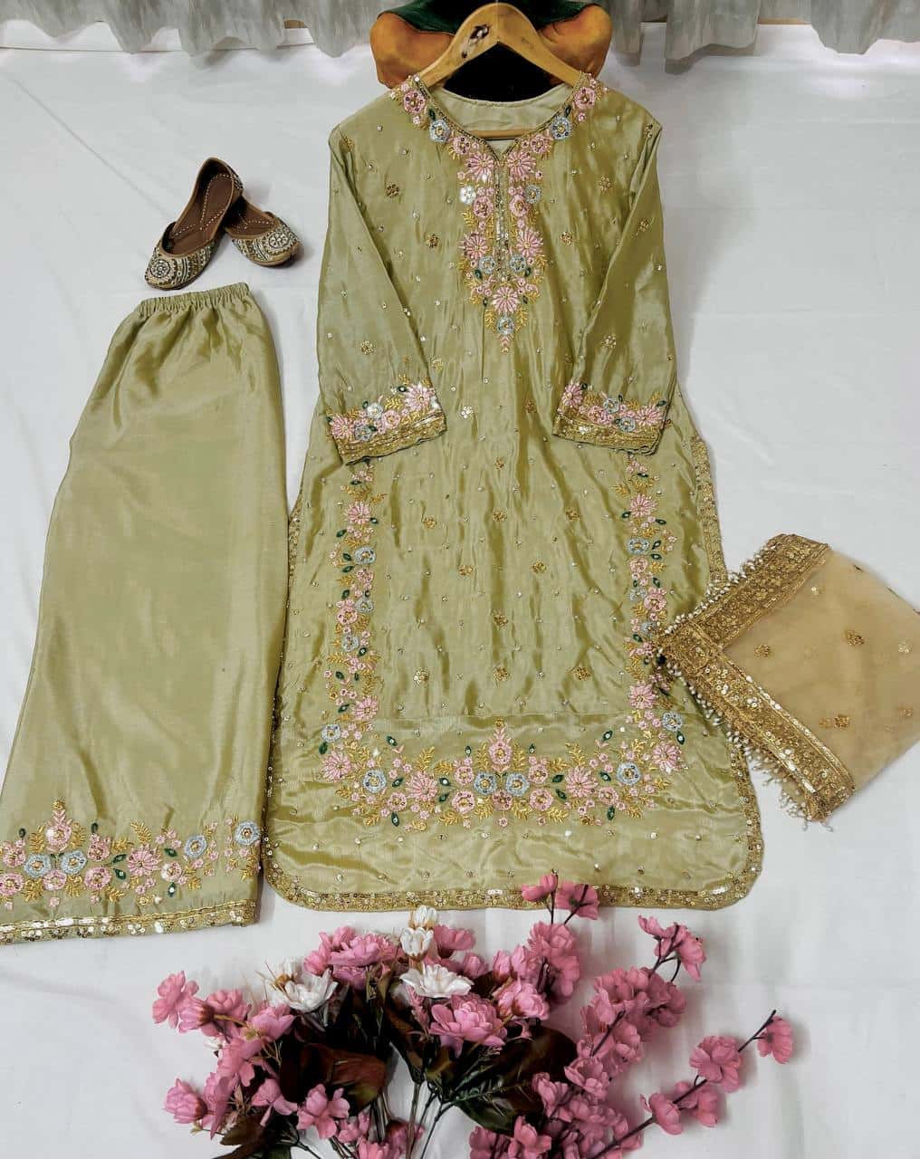 Beautiful chinon silk embroidery readymade salwar suit set