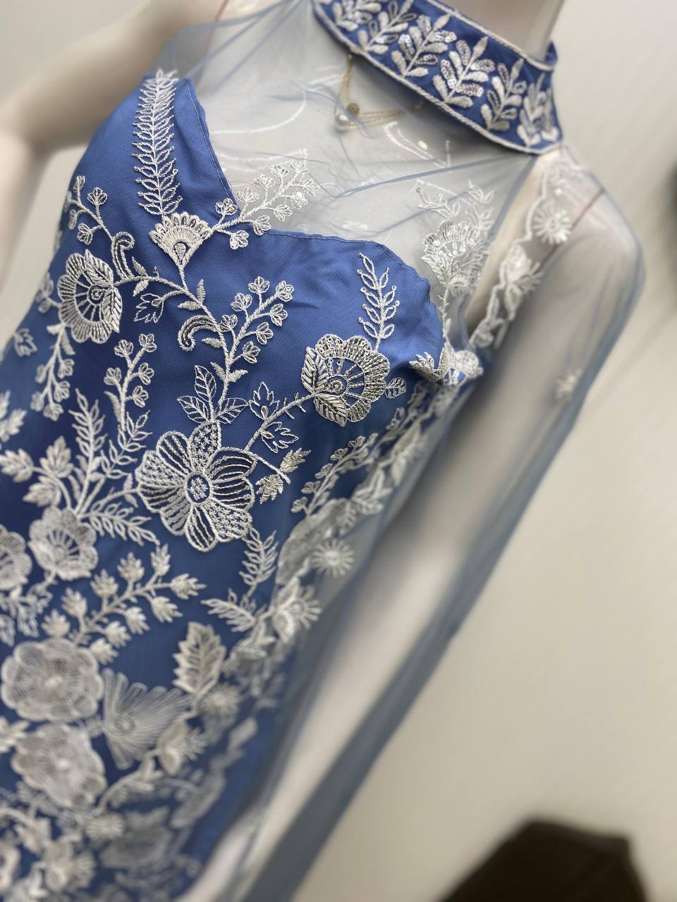 Trending Halter Neck net fabric Kurta & Palazzo Set with Dupatta