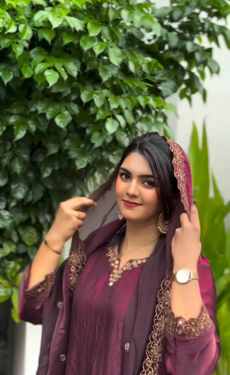 Latest designer silk hand embroidered short kurta palazzo with dupatta sets