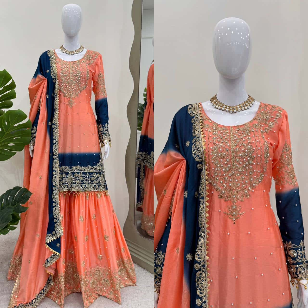 Designer silk kurta palazzo with dupatta set