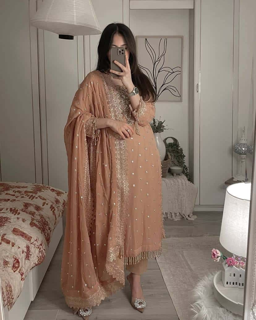 Beautiful georgette embroidery readymade salwar kameez set