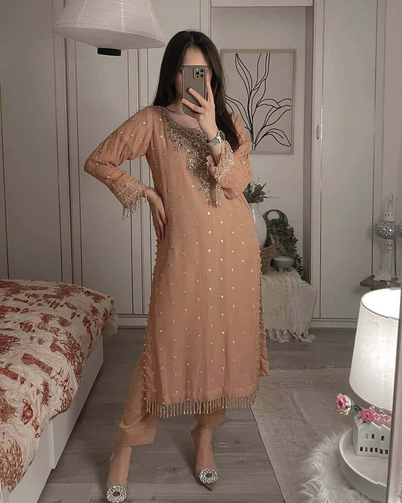 Beautiful georgette embroidery readymade salwar kameez set