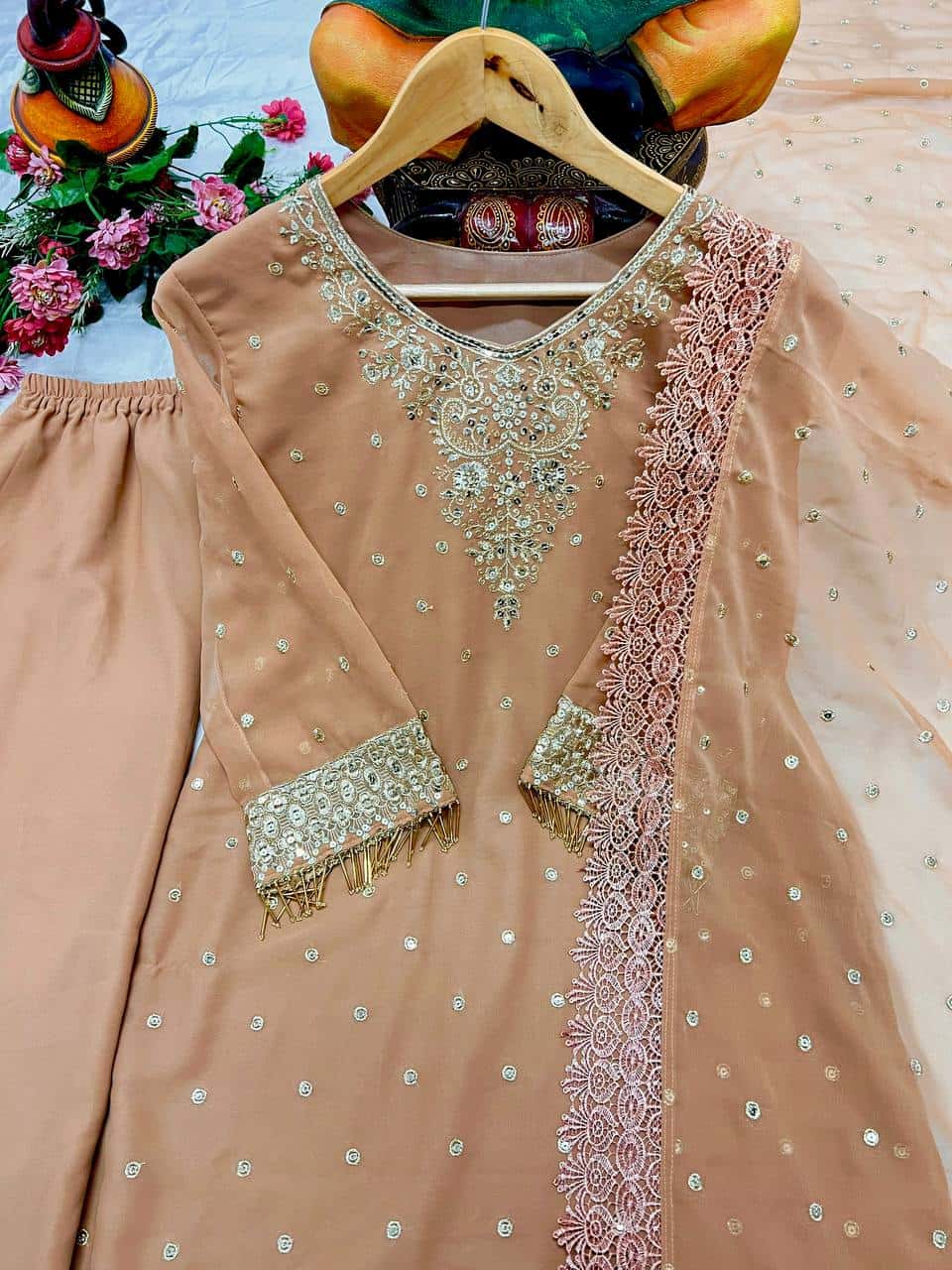 Beautiful georgette embroidery readymade salwar kameez set