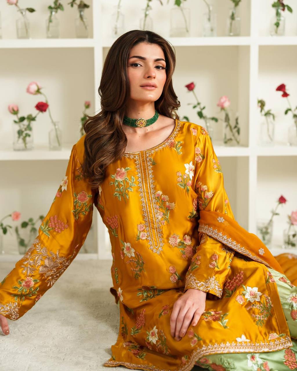 Pakistani New Designer crepe Party Wear Top & Sharara Set with Fancy Dupatta