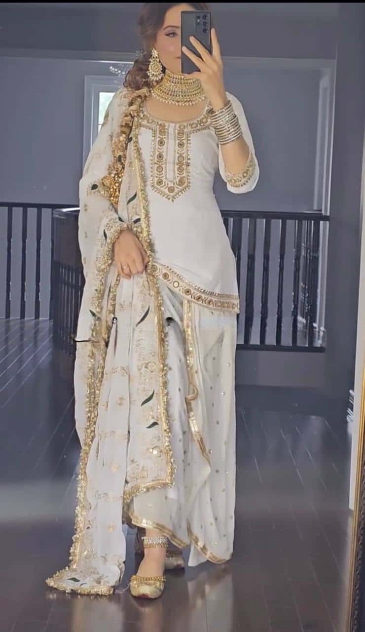 Heavy Malay Silk Embroidered Top with Mirror Work, Faux Georgette Dhoti Skirt, and Dupatta - Full Stitched Ethnic Party Wear Set for Women