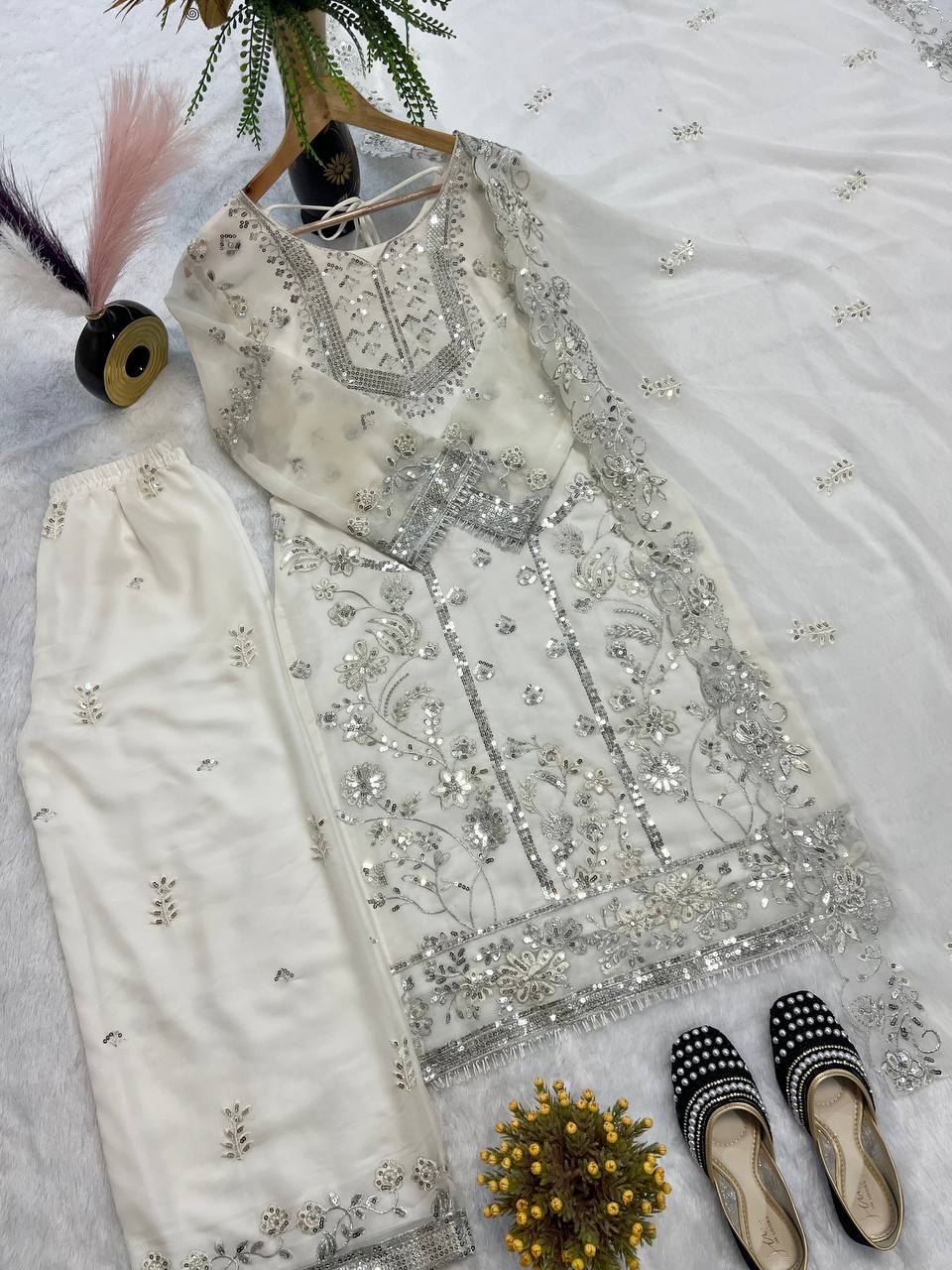 Heavy moti work georgette kurta set for women
