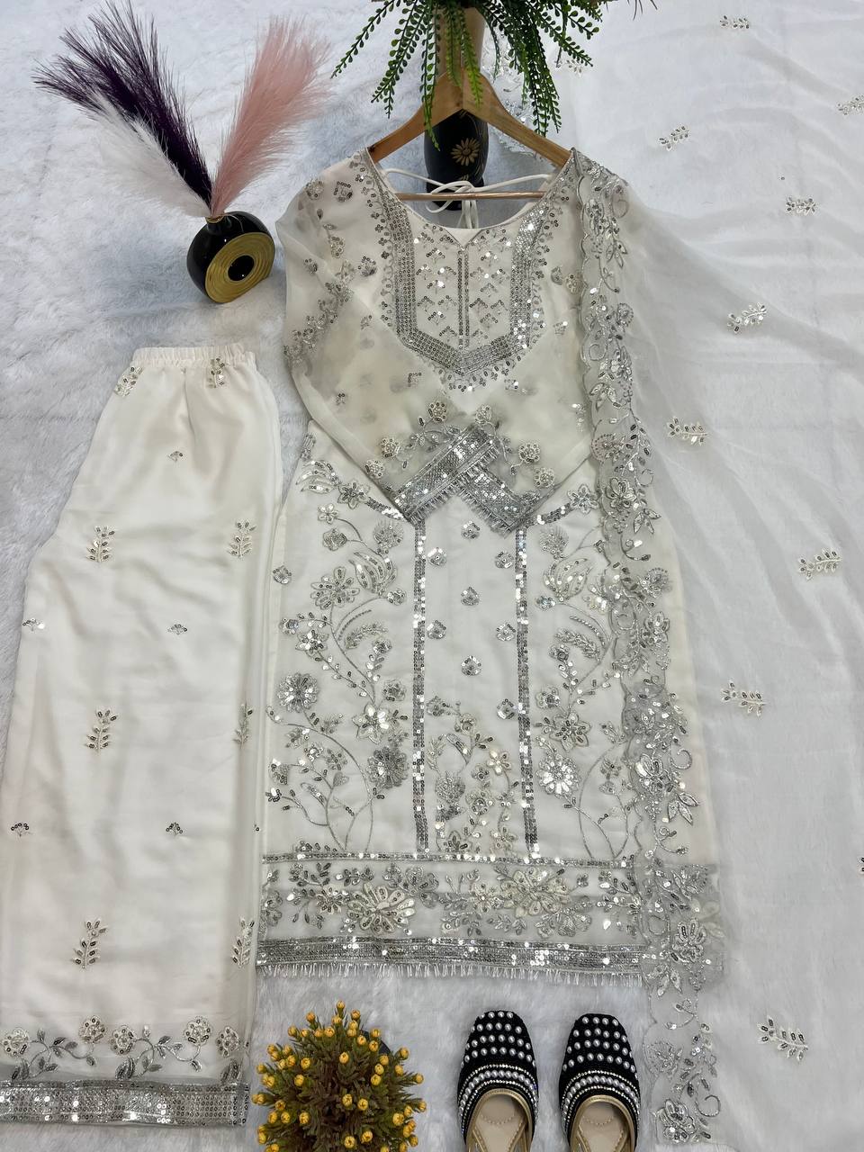 Heavy moti work georgette kurta set for women