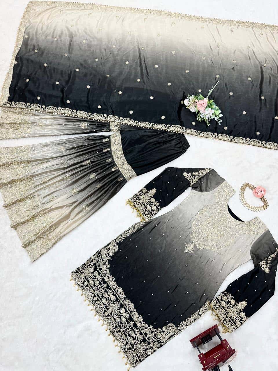 Designer silk kurta palazzo with dupatta set