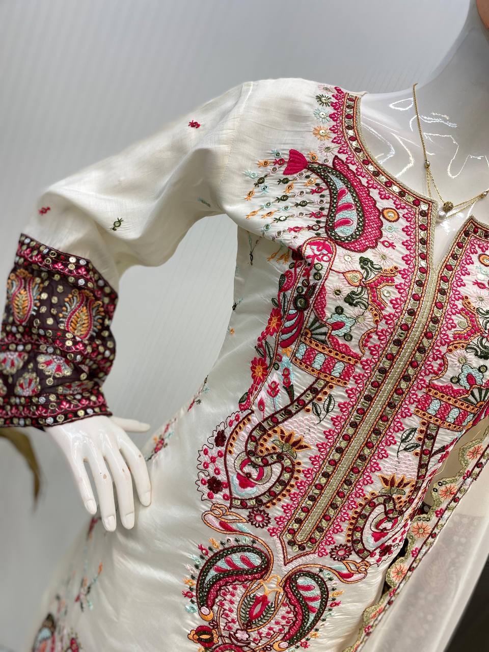 Pakistani Roman Silk Palazzo Set with Embroidered georgette Dupatta