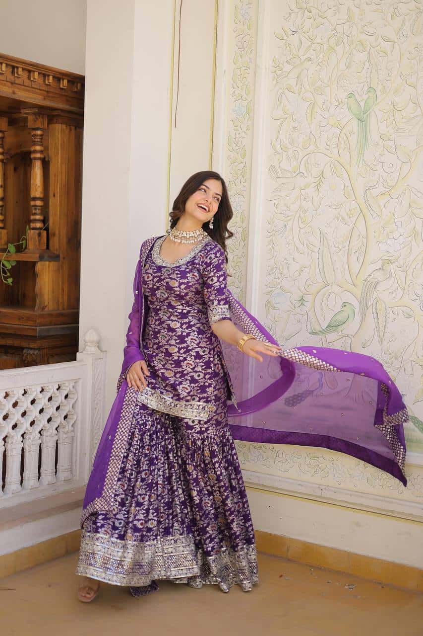 Designer Gharara Set with Sequins & Zari Embroidery – Viscose Jacquard Collection