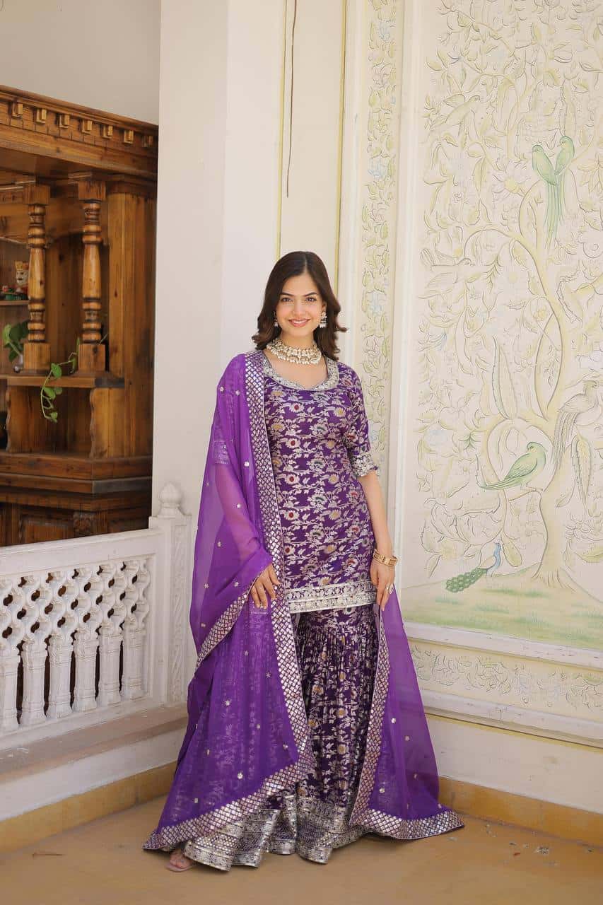 Designer Gharara Set with Sequins & Zari Embroidery – Viscose Jacquard Collection
