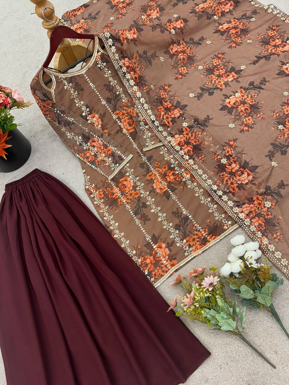 Festival Wear – Top, Plazzo & Dupatta Set (Fully Stitched)