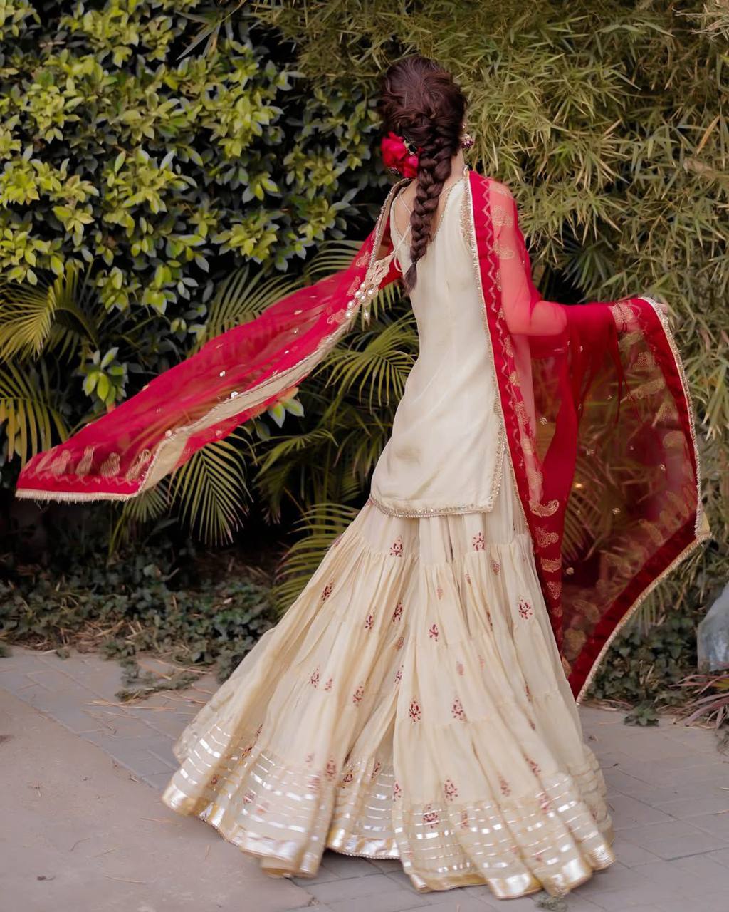 Wedding wear chinnon kurta sharara with dupatta sets