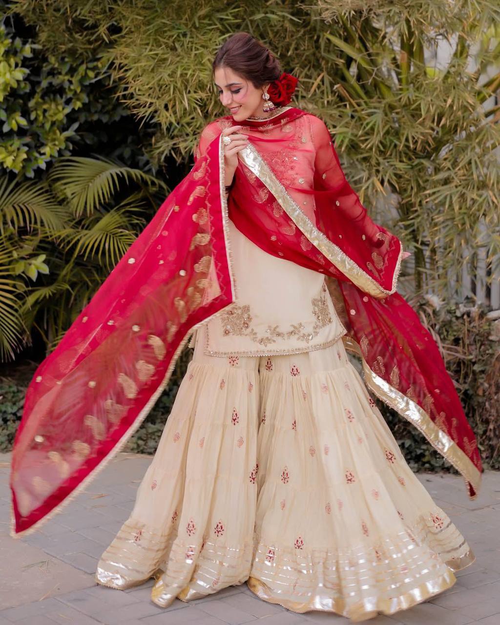 Wedding wear chinnon kurta sharara with dupatta sets
