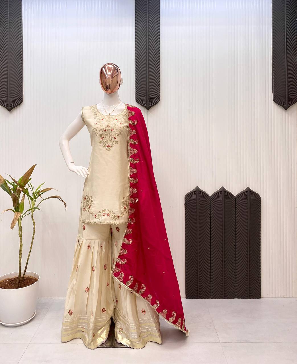 Wedding wear chinnon kurta sharara with dupatta sets