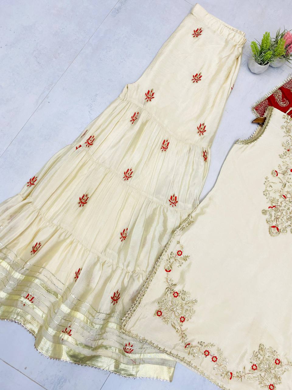 Wedding wear chinnon kurta sharara with dupatta sets