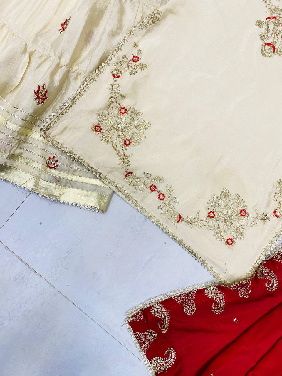 Wedding wear chinnon kurta sharara with dupatta sets