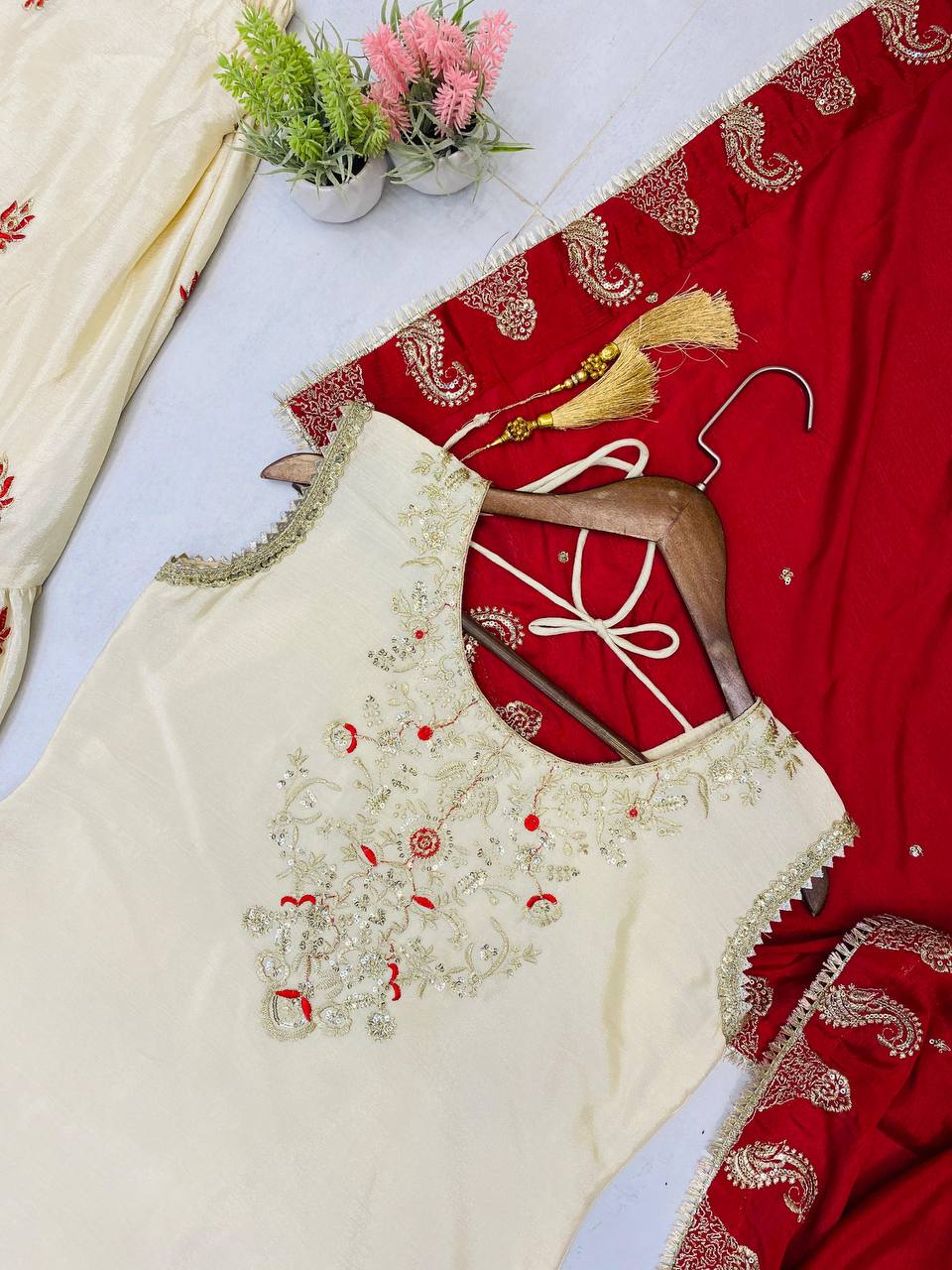 Wedding wear chinnon kurta sharara with dupatta sets