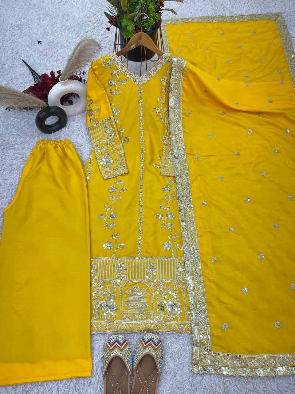 Heavy Chinnon Silk Kurta Palazzo with Dupatta