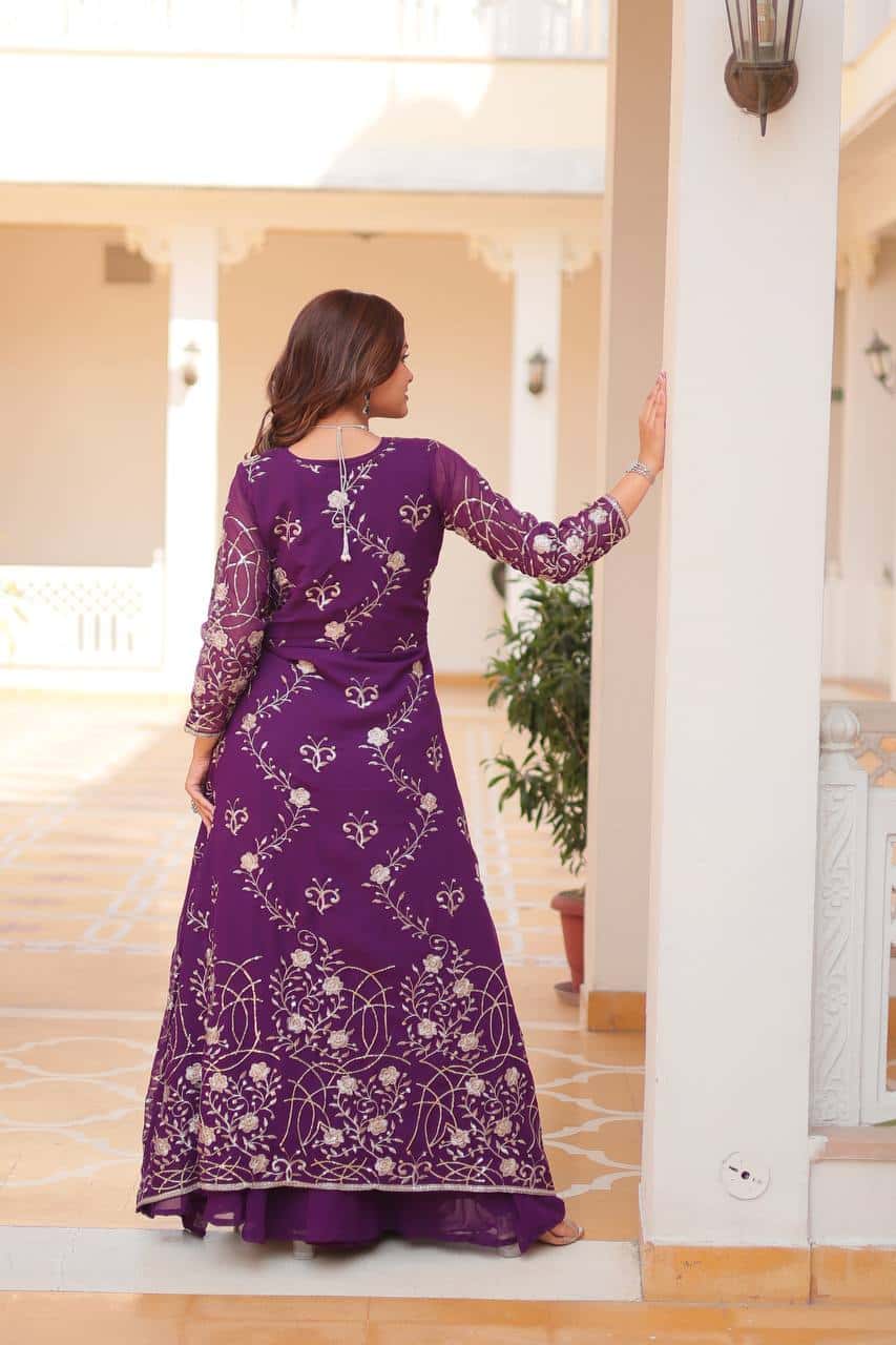 Heavy Faux Georgette Shrug, Choli & Palzzo Set with 3mm Embroidery