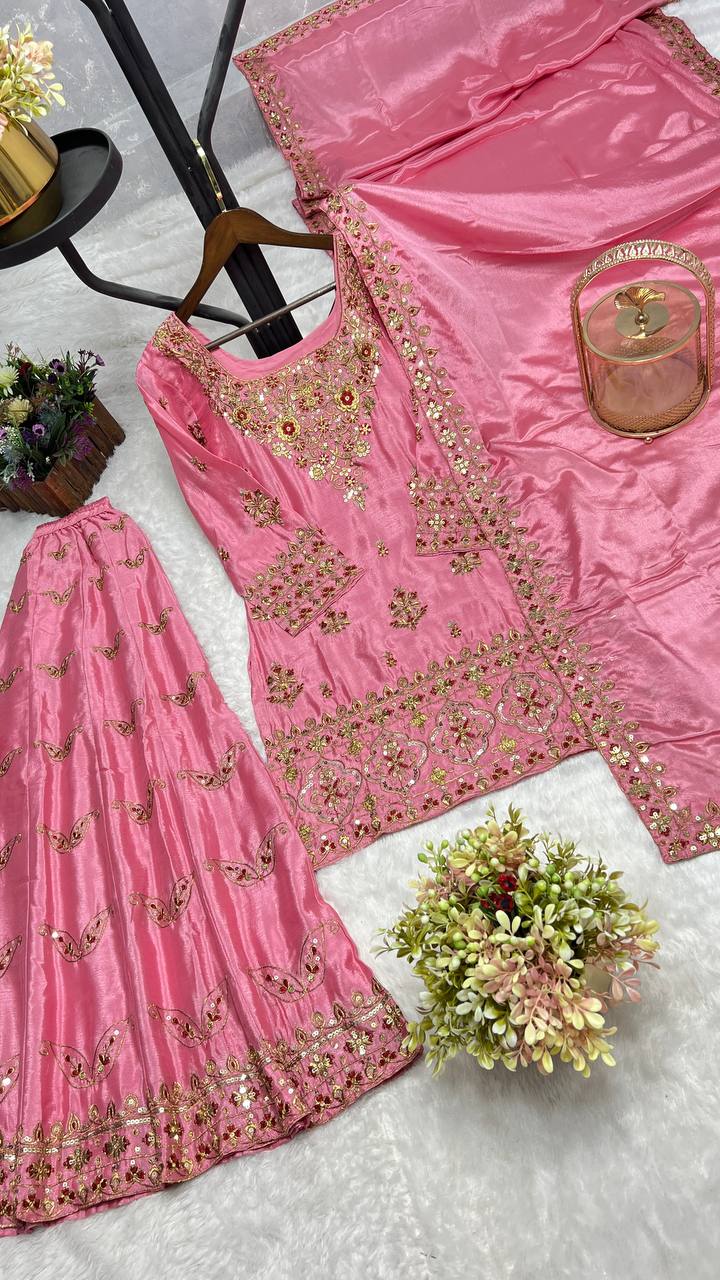 Heavy work silk kurta sharara with dupatta sets