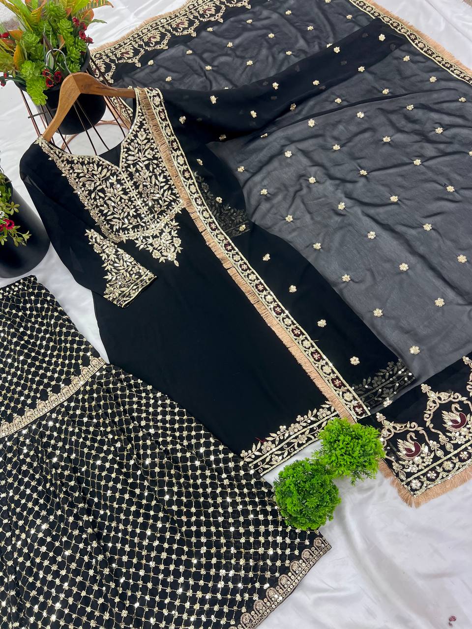 Heavy wedding wear georgette kurta sharara with dupatta sets