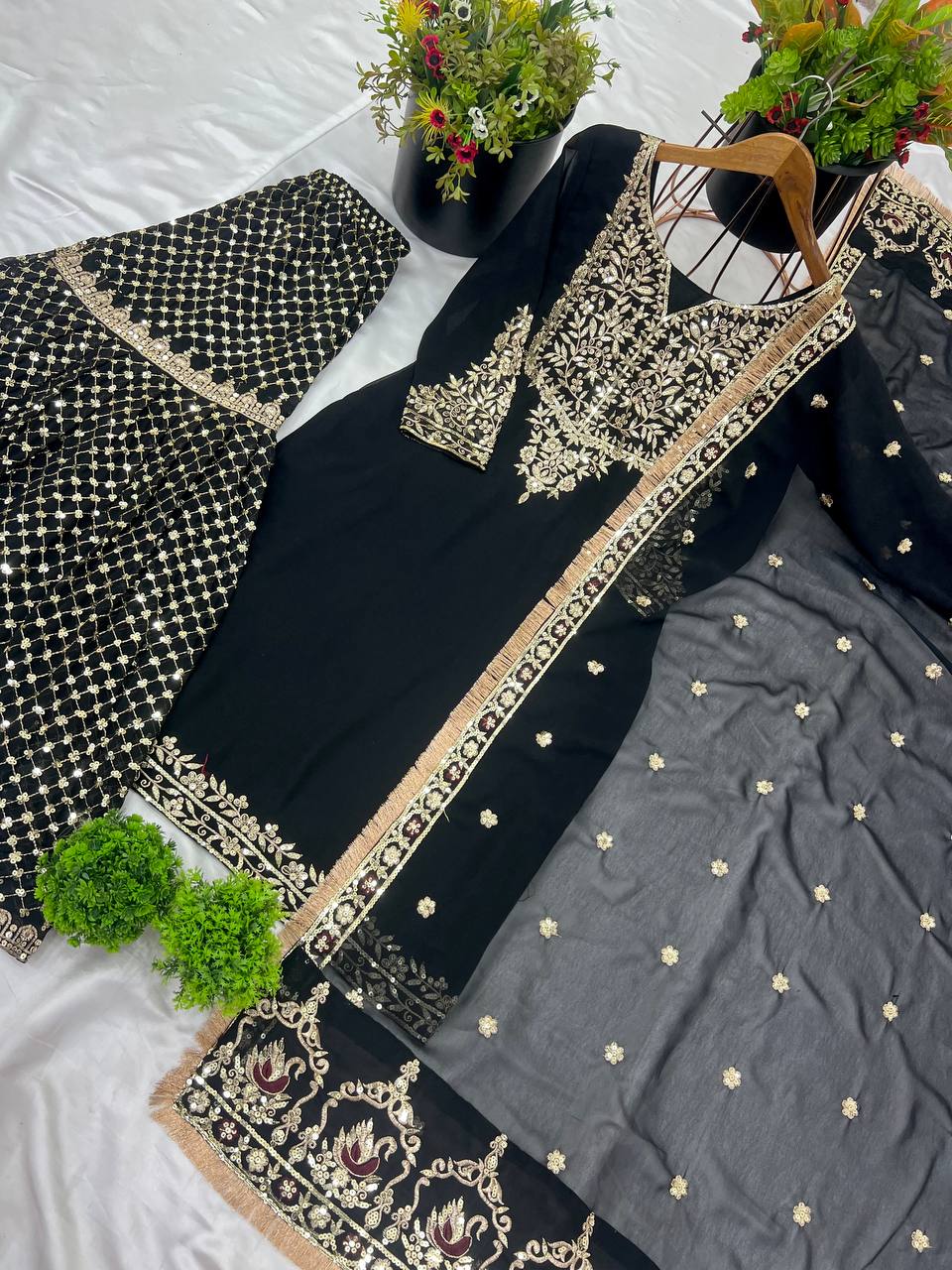 Heavy wedding wear georgette kurta sharara with dupatta sets