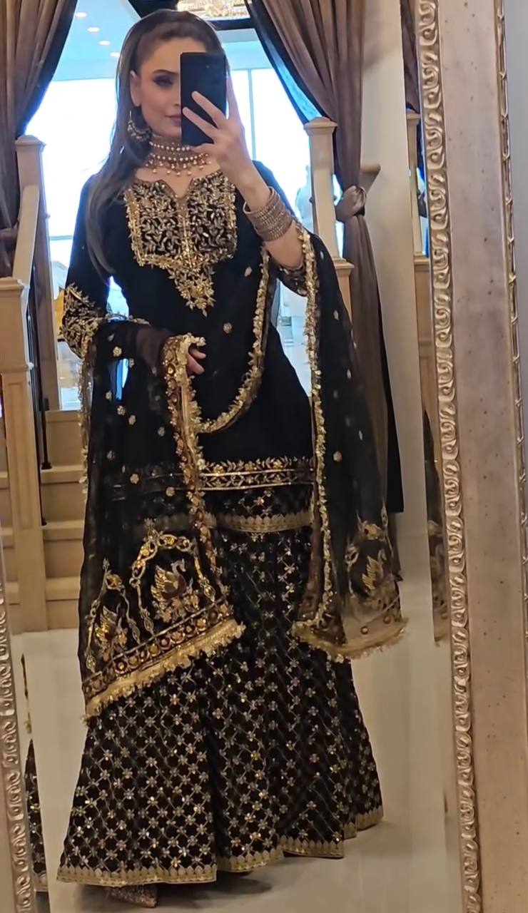 Heavy wedding wear georgette kurta sharara with dupatta sets