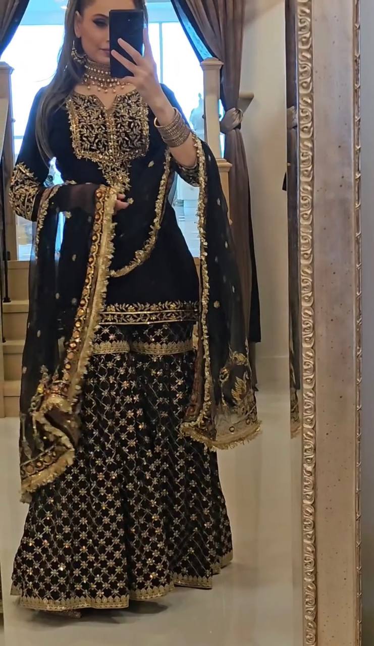 Heavy wedding wear georgette kurta sharara with dupatta sets