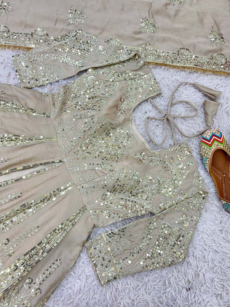 Elegant Pure Chinnon Silk Lehenga Set with Embroidered Top and Dupatta