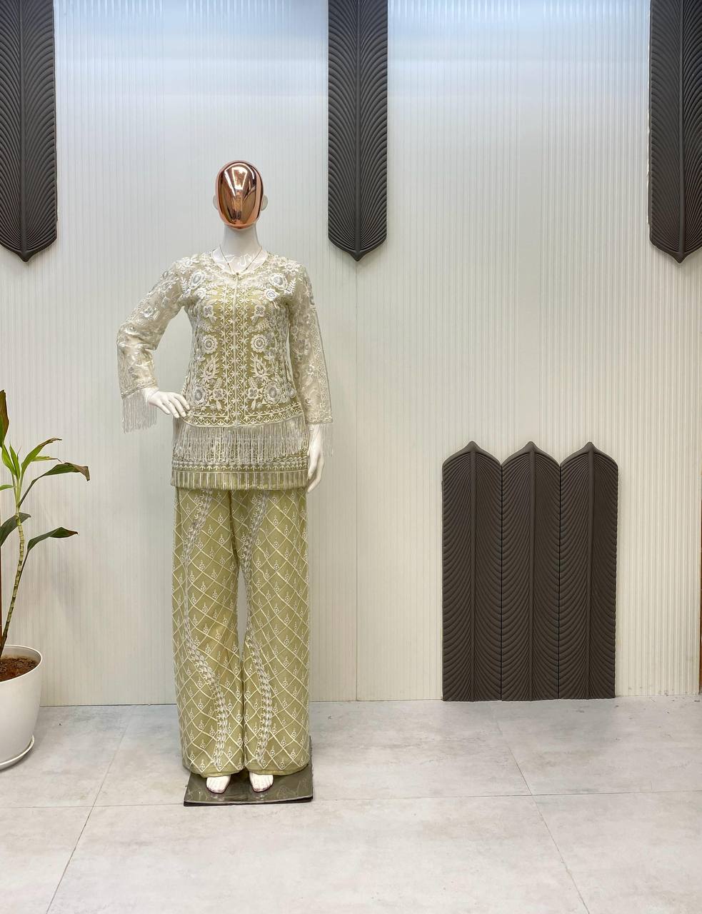 Designer Trending Top, Koti, and Plazzo Set with Sequence Embroidery Work