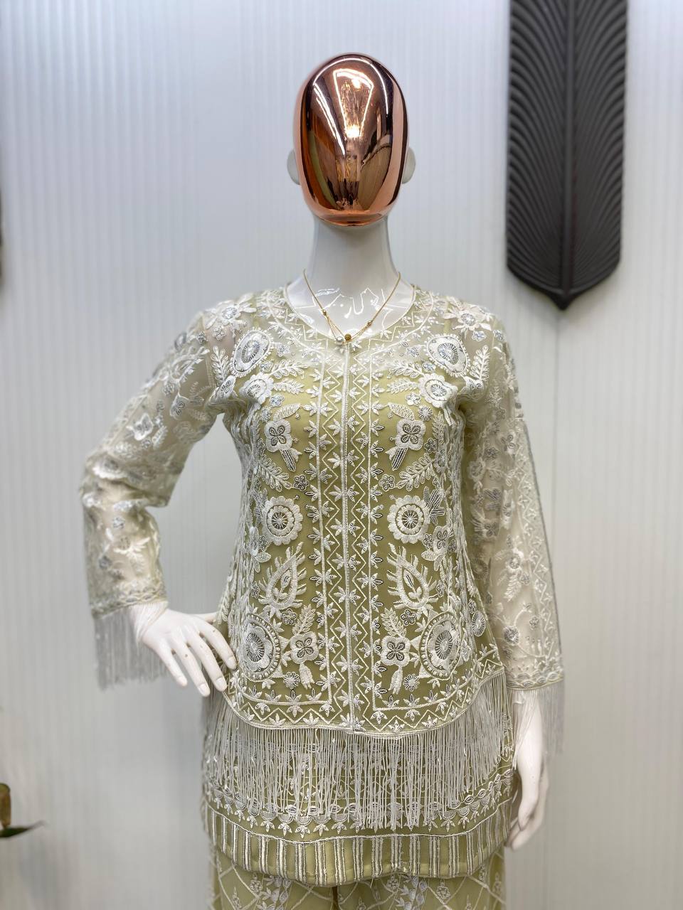 Designer Trending Top, Koti, and Plazzo Set with Sequence Embroidery Work