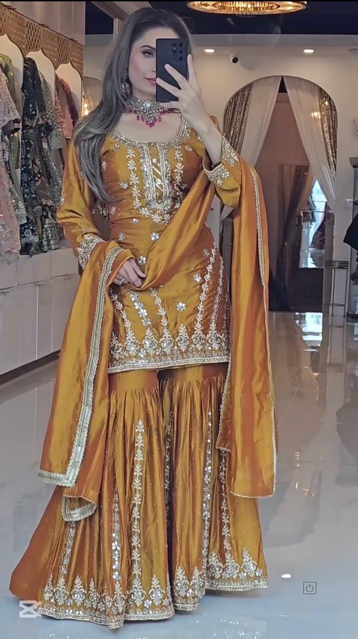 Pure silk heavy kurta sharara with dupatta sets
