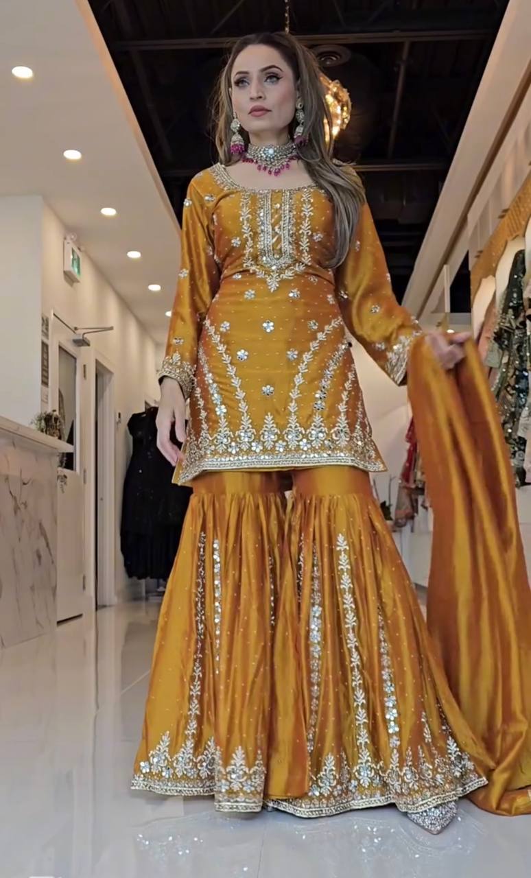 Pure silk heavy kurta sharara with dupatta sets